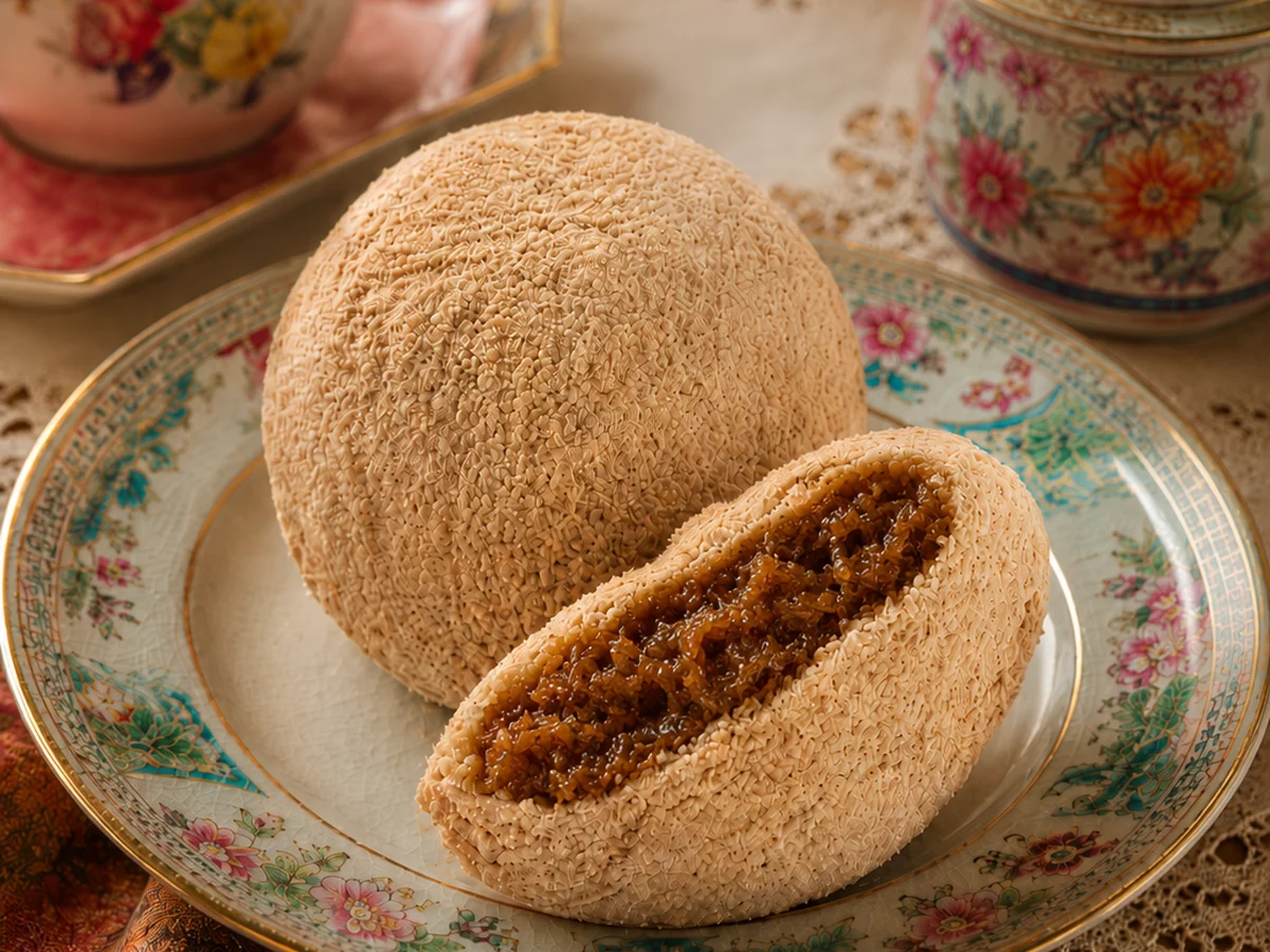 Kue Gomak tradisional isi unti kelapa gula merah dengan baluran tepung kacang hijau