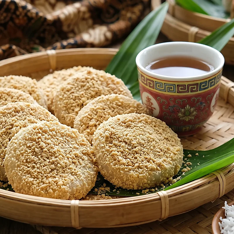 Kue Gomak tradisional isi unti kelapa gula merah dengan baluran tepung kacang hijau